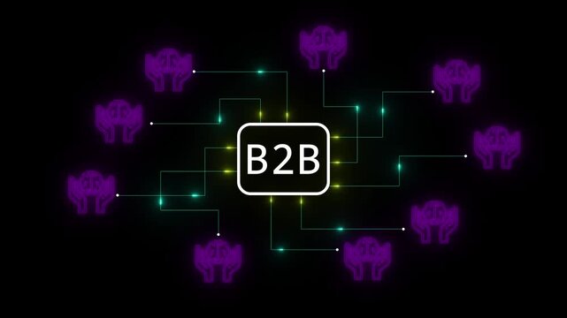 B2 B Network with Purple Neon Hands Holding Brains