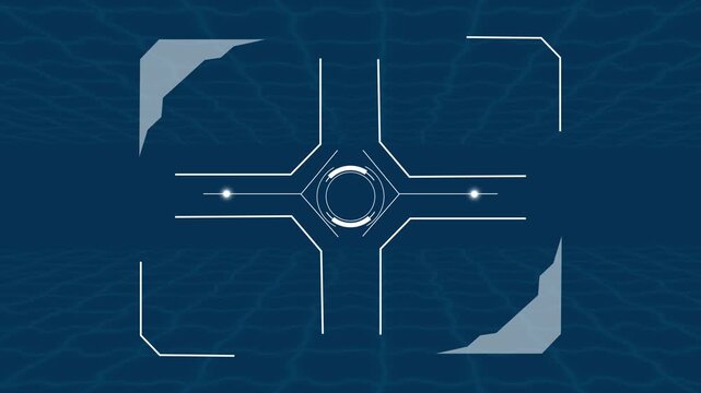 Target scope animation with digital grid. Target scope advanced tracking interface. Target scope technology display graphic on black background.