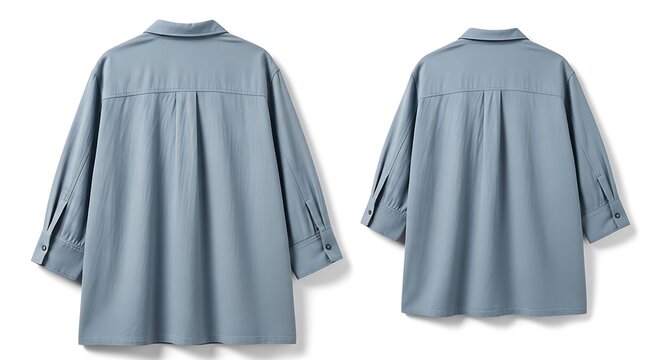 Two Views of a Light Blue Denim Oversized Shirt Displayed Back-to-Back.