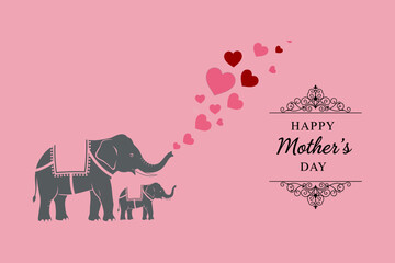 Mother's Day Elephant Family Illustration with Hearts © MDMAHABUBUR