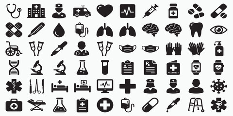 Obraz premium Medical icons and symbols on white background