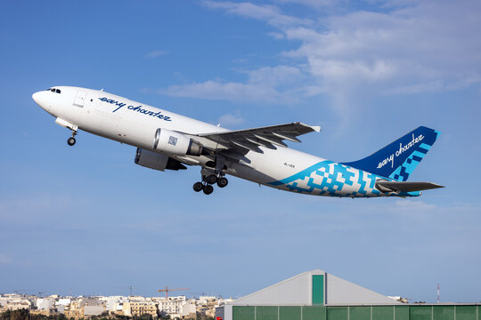 Luqa, Malta - April 27, 2026: Easy Charter Airbus A300F4-605R(F) (REG: 4L-UCK) taking off runway 13 in the morning.