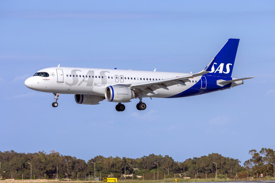 Luqa, Malta - May 2, 2026: SAS Connect (Scandinavian Airlines - SAS) Airbus A320-251N (Reg.: EI-SCF) brand new NEO A320 in service for a few months.