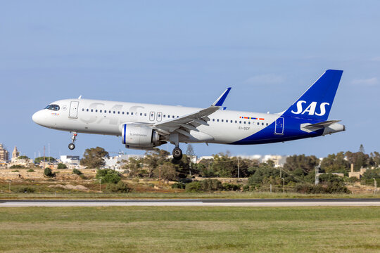 Luqa, Malta - May 2, 2026: SAS Connect (Scandinavian Airlines - SAS) Airbus A320-251N (Reg.: EI-SCF) brand new NEO A320 in service for a few months.