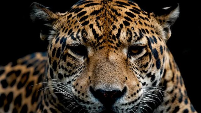 Close-up of a jaguar face with closed eyes. Dramatic lighting