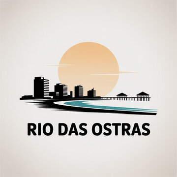 Rio das Ostras Skyline Silhouette &mdash; A Coastal City of Rio de Janeiro State Vector Illustration