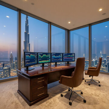 Luxury Executive Office with Dubai City Skyline View