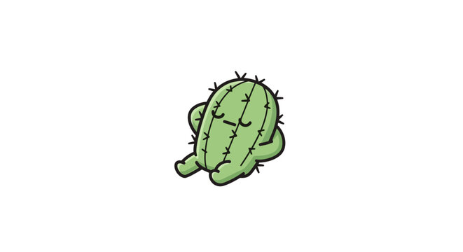 Cute sleeping cactus character with closed eyes, relaxed pose on white background