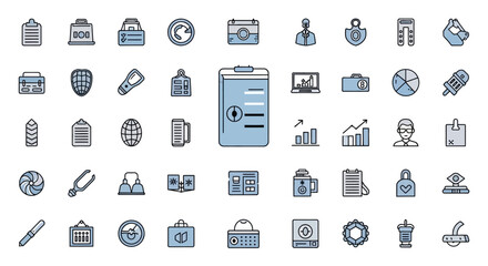 Fototapeta premium Collection of business and office icons in flat design style.