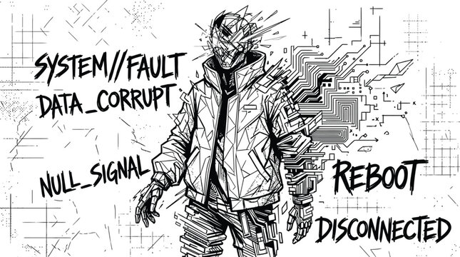 Robot with error messages and broken circuits