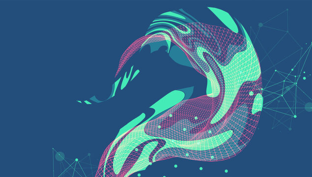 The abstract wave is made in a frame style. Template for science and technology presentation. Vector art.