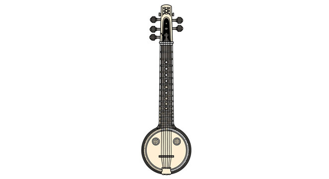 Vintage Five-String Banjo Musical Instrument Illustration. Classic Folk and Country Music String Instrument Isolated on White Background.