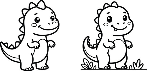 Adorable smiling dinosaur line art for children's books and educational materials, high resolution vector illustration. © Munna_SH