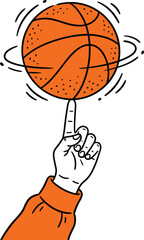 Basketball Spinning on Finger Hand Gesture Illustration Minimal Line Art Style Sport Skill Balance Concept for Training and Street Play Design © Ayesha