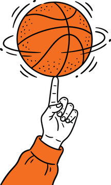 Basketball Spinning on Finger Hand Gesture Illustration Minimal Line Art Style Sport Skill Balance Concept for Training and Street Play Design