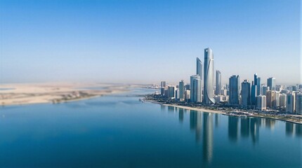 Fototapeta premium A large body of water with a city skyline in the background.