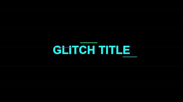 Glitch title animation with digital distortion, cyan kinetic typography on black background, futuristic tech text overlay for video editing