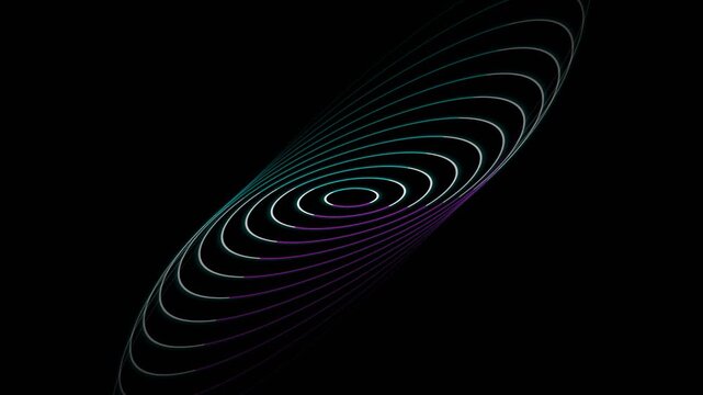 Abstract swirling elliptical orbits with glowing particles against a black background science and technology concept