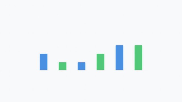 Blue and Green Bar Chart On White Grid Background Data Analysis Growth Trend