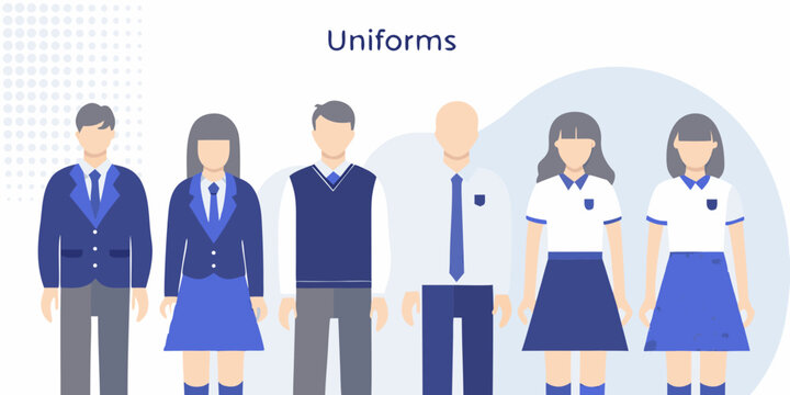 School uniforms illustration diverse students in formal attire