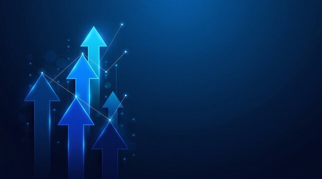 A computer generated image of five blue arrows against a dark blue background.