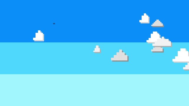 Pixel Art Sky Background with Moving Clouds in Retro Video Game Style
