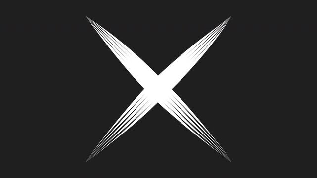 Minimalist abstract x shape motion with pulsing white lines on black background x-shape