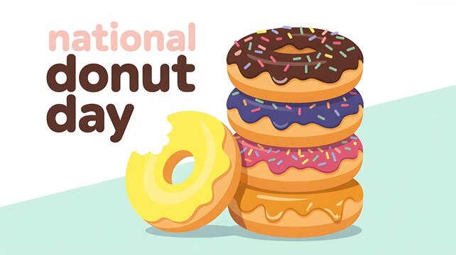 Stack of colorful donuts with text national donut day
