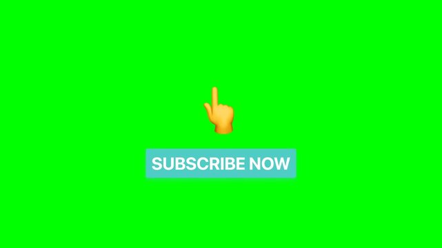 Green Screen Animation With Hand Emoji Pointing To A SUBSCRIBE NOW Button In Blue Color With White Letters