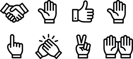 Fototapeta premium Set of hand gesture line icons including handshake stop like click clap peace minimal outline vector illustration communication concept 