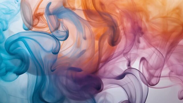 Swirling colored plumes mix in soft fluid forms against a white background