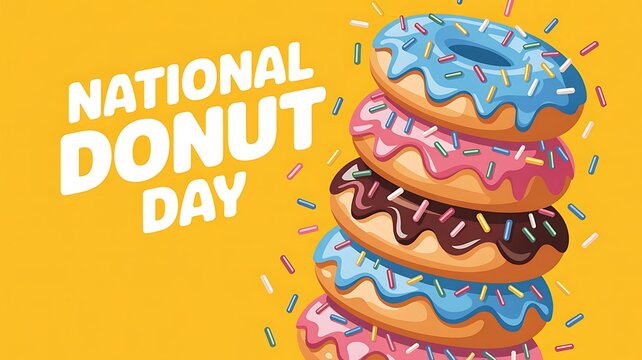National donut day with stack of colorful donuts