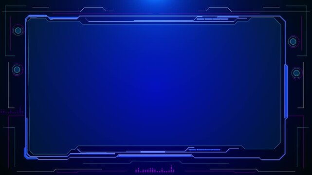 Blue futuristic HUD frame background offers copy space interface borders, sci fi details, modern tech style for gaming screens, livestream overlays, product videos, software demos, digital titles.
