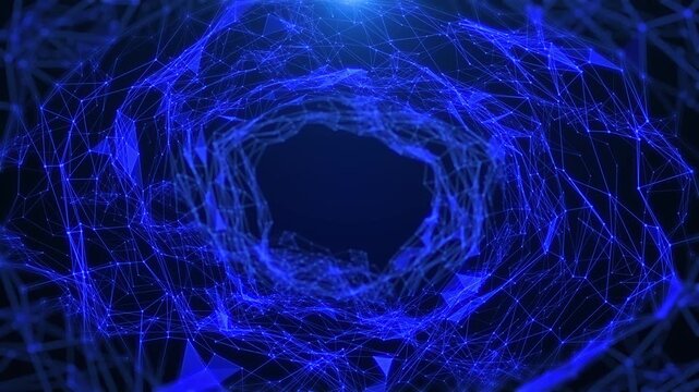 Digital tunnel low poly network glowing fly through 4K motion background