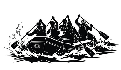 rafting team silhouette with oars and water splashes black and white vector illustration on a transparent background high quality professional detailed modern elegant stylish © ARSM D