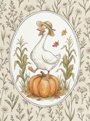 Fototapeta premium Watercolor woodland nursery animals art bundle. Cute fox, goose, deer, and bunny with floral and plaid backgrounds. Baby room wall decor prints. PNG elements.
