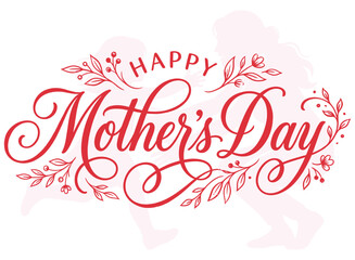Happy mothers day greeting with floral design and mother child silhouette © NEURIX