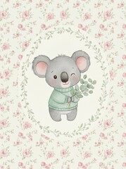 Fototapeta premium Watercolor vintage nursery art bundle. Hand-drawn fox, bunny, kitten, toy car, and airplane with plaid backgrounds. Cute wall decor for kids room gallery.