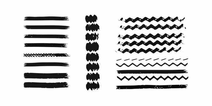 brush stroke collection with different lines and shapes on white background