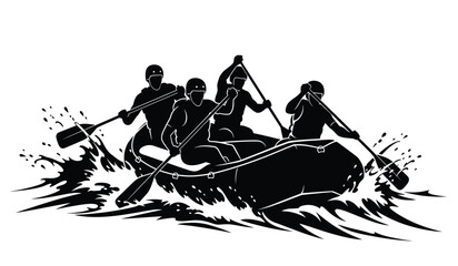 rafting team silhouette with oars and splashes black and white vector illustration on a transparent background high quality professional detailed modern elegant stylish clean © ARSM D