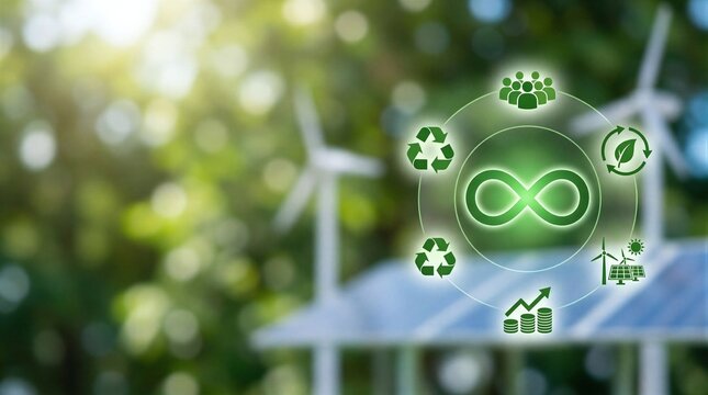 A close-up view of a green circle with an infinity symbol in the center.