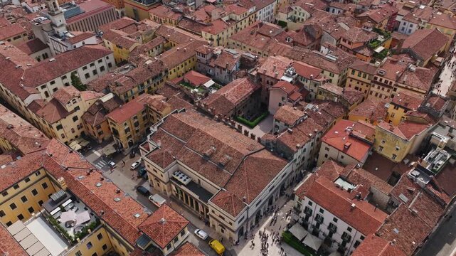 Aerial Drone View of Teatro Nuovo in Verona, Italy . Historic Theater, Cultural Landmark and Scenic Urban Cityscape
