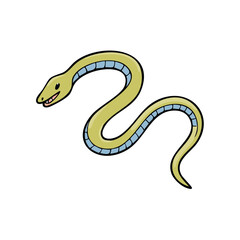 Fototapeta premium Cartoon yellow snake with blue scales and a smiling face