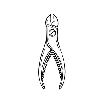 Hand drawn illustration of surgical wire cutters on white background