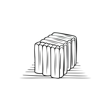 Hand drawn illustration of a stack of folded linens or fabric on a surface