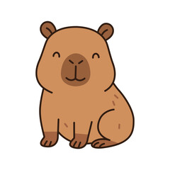 Fototapeta premium Cute capybara cartoon character sitting and smiling on white background