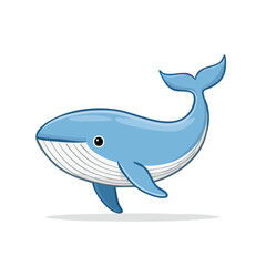 Fototapeta premium Adorable blue cartoon whale swimming playfully in the ocean with a gentle smile