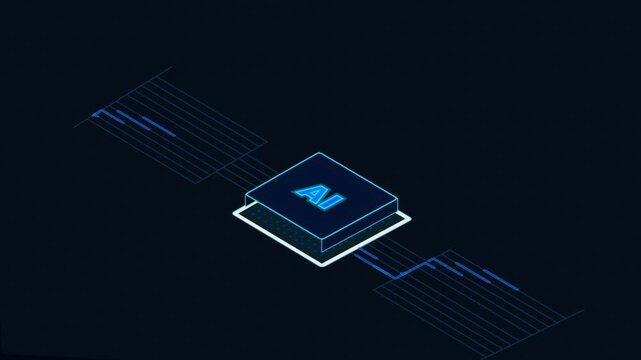 AI Processor Chip with Glowing Data Flow Isometric Animation for Artificial Intelligence and Technology Concepts