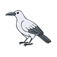 Fototapeta premium Cartoon illustration of a solitary white crow with dark gray wings and tail standing gracefully