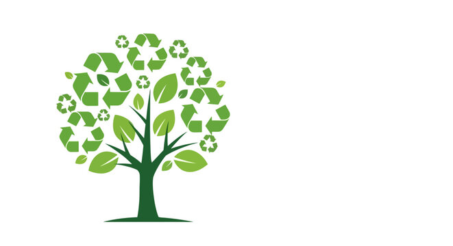 Green tree with recycling symbol leaves.